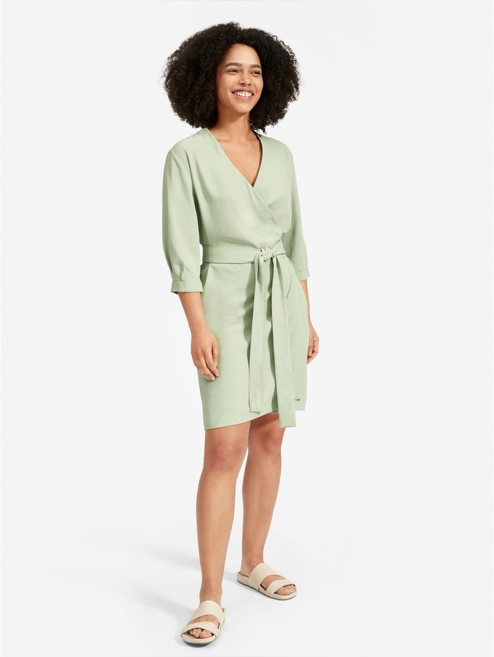 EVERLANE - The Japanese Goweave Long-Sleeve Mini Wrap Dress - mint green - 4